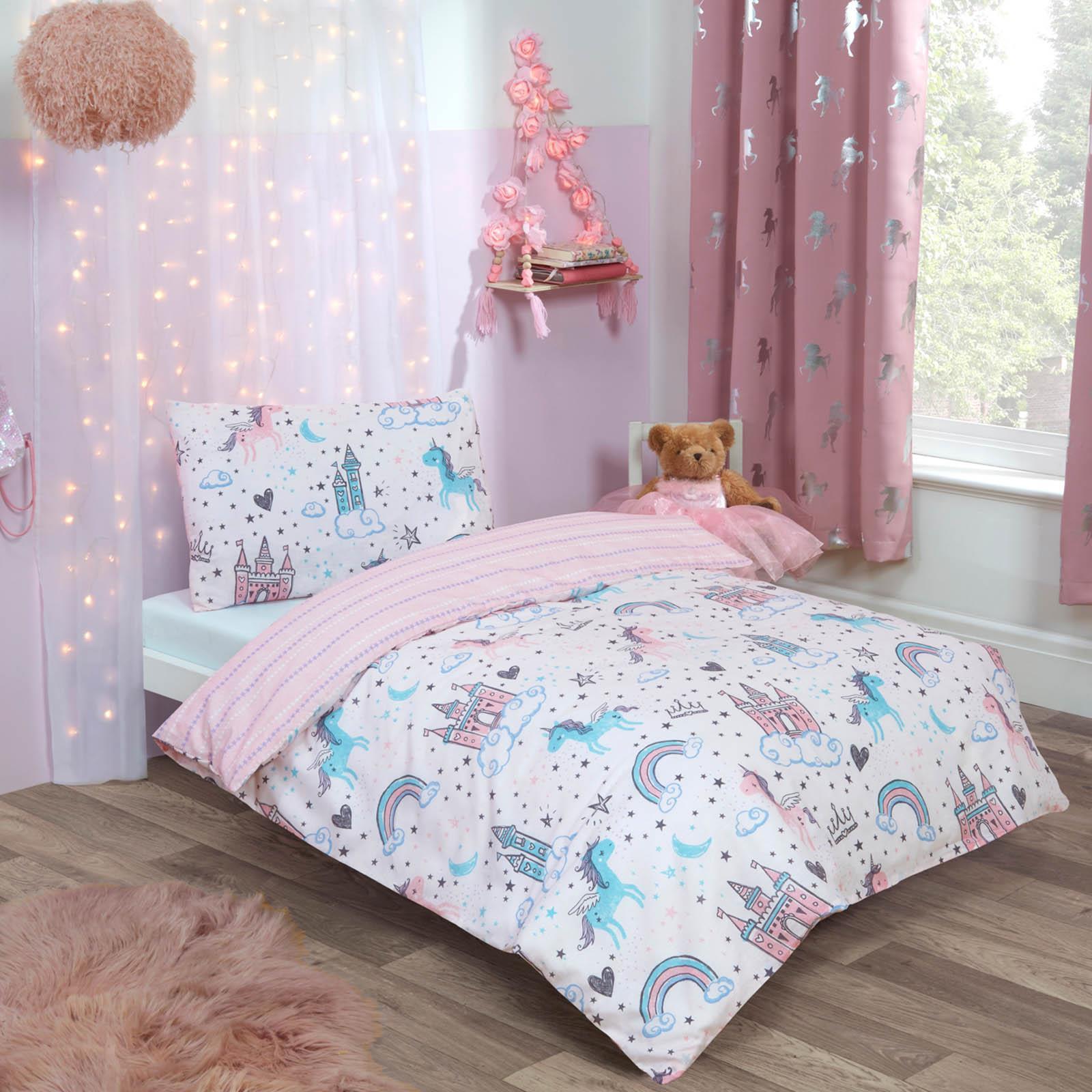 Christmas Hot Selling Unicorn Kingdom Cotton Duvet Cover Pillowcase Kids Pink Star Bedding Set