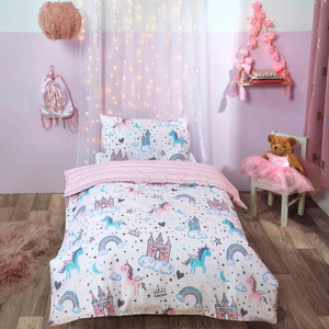 Christmas Hot Selling Unicorn Kingdom Cotton Duvet Cover Pillowcase Kids Pink Star Bedding Set