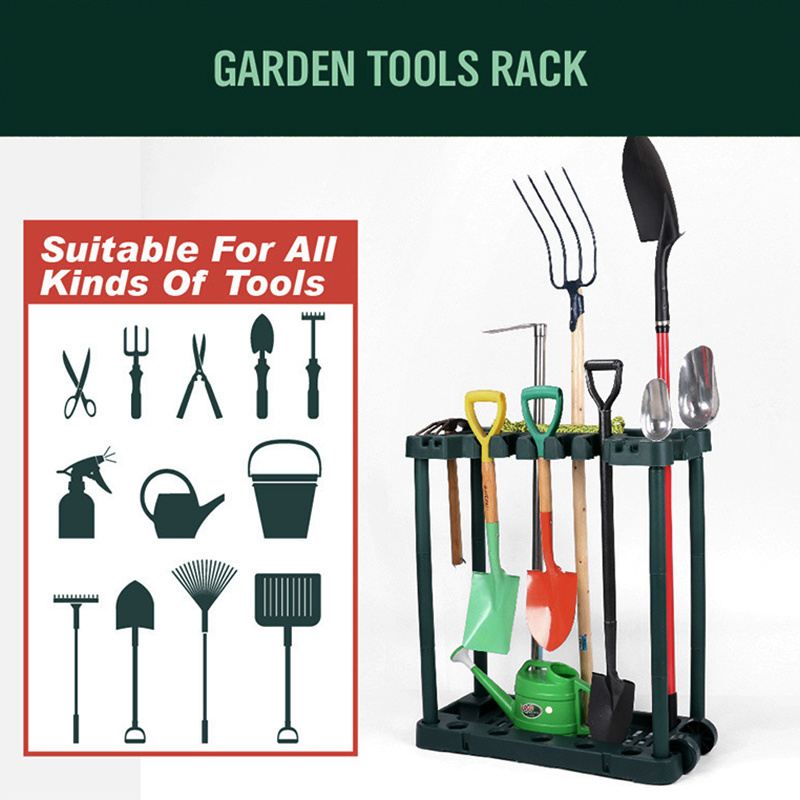 Home Convenient Garden Tool Rolling Storage Rack Holder With Wheels