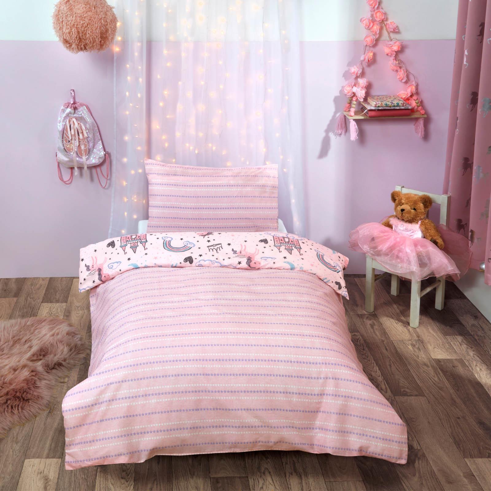 Christmas Hot Selling Unicorn Kingdom Cotton Duvet Cover Pillowcase Kids Pink Star Bedding Set