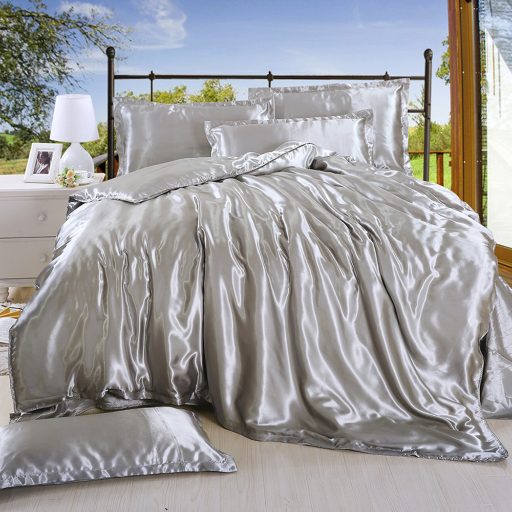 All Season Double Size Silky Satin Bedding Comforter Luxury Duvet Cover Sets With Pillowcases