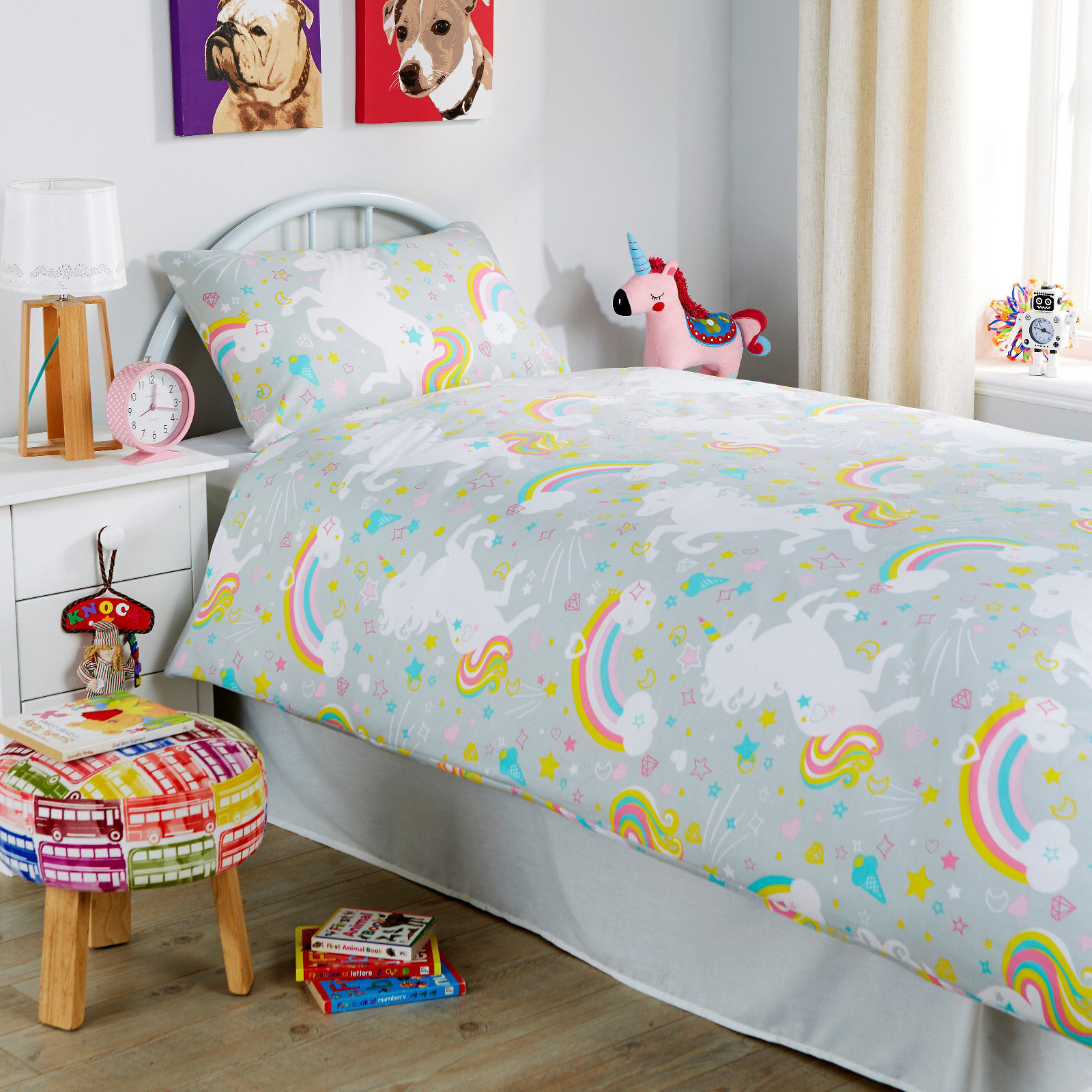 Digital Printed Bedding Set Girls Quilt Cover Cartoon Unicorn Egyptian Cotton Queen Size Duvet Cover Set for Kid