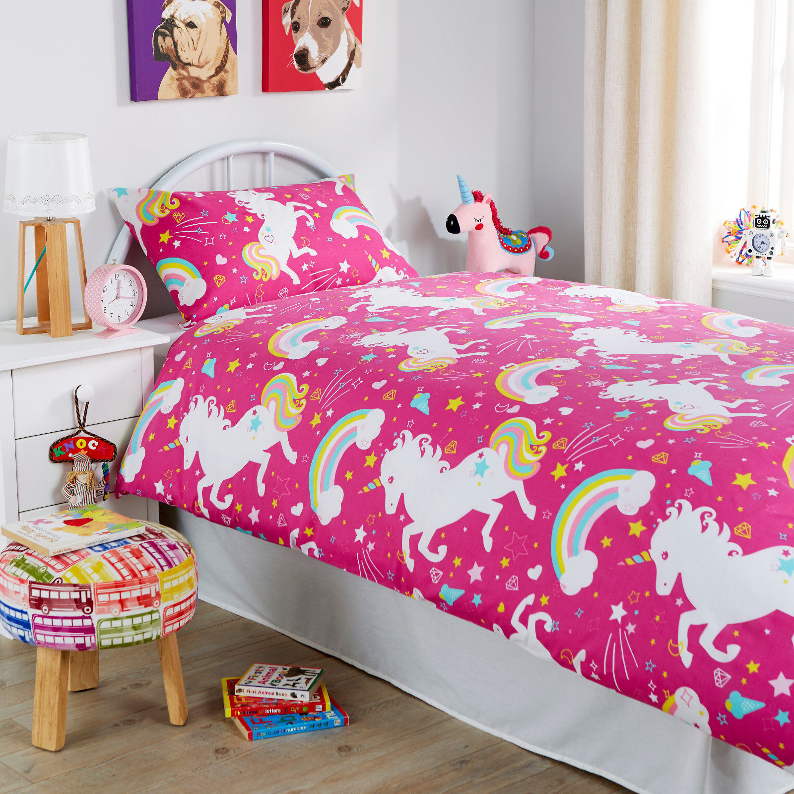 Digital Printed Bedding Set Girls Quilt Cover Cartoon Unicorn Egyptian Cotton Queen Size Duvet Cover Set for Kid