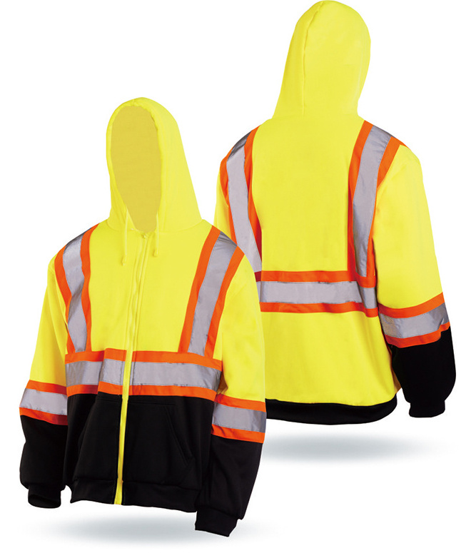 Safety work shirt Hi Vis Black Bottom Full-Zip Hoodie Sweatshirt Yellow/Orange  fire retardant clothing