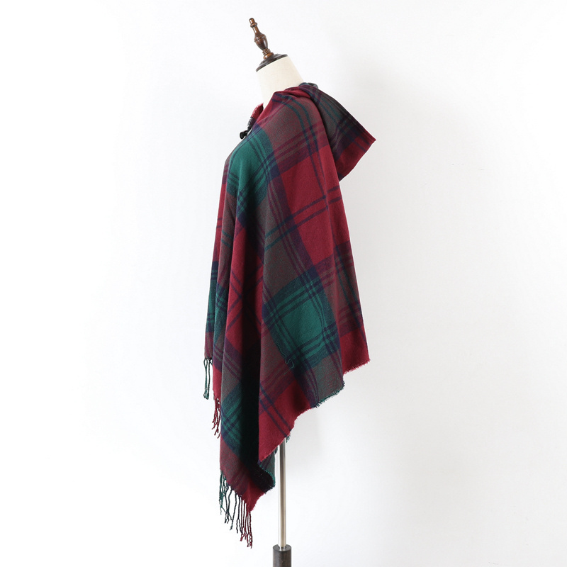 Women winter new design fashion plaid poncho with hat