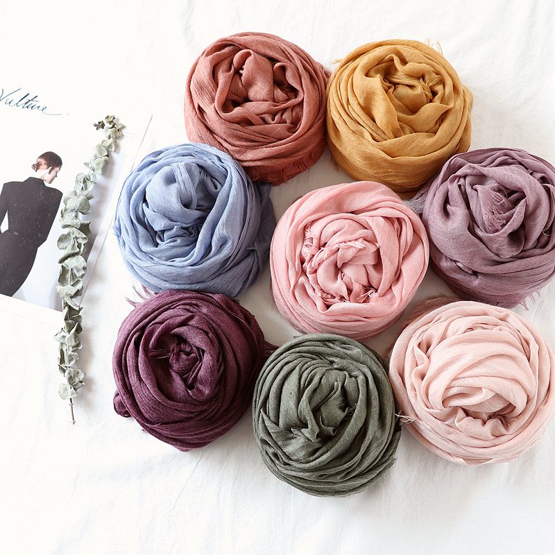 New style 35 colors high quality maxi soft pashmina hijab scarf wraps shawl solid plain frayed cotton hijab scarf