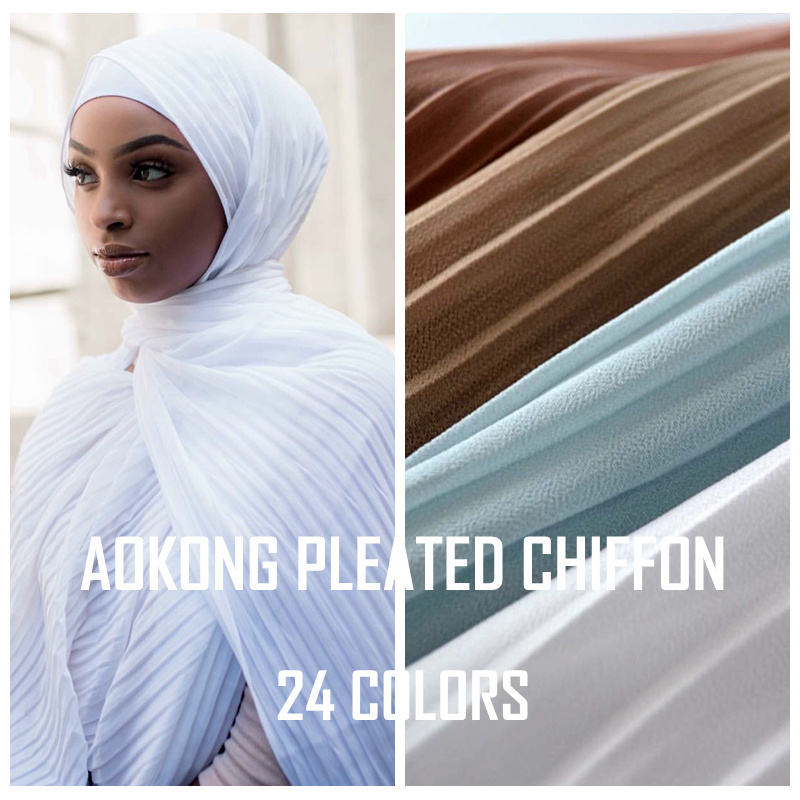 24 colors women islam malaysia arab thick muslim solid plain crinkle pleated chiffon hijab scarf