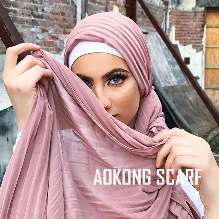 24 colors women islam malaysia arab thick muslim solid plain crinkle pleated chiffon hijab scarf