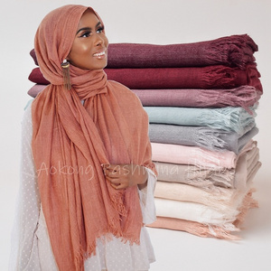 New style 35 colors high quality maxi soft pashmina hijab scarf wraps shawl solid plain frayed cotton hijab scarf