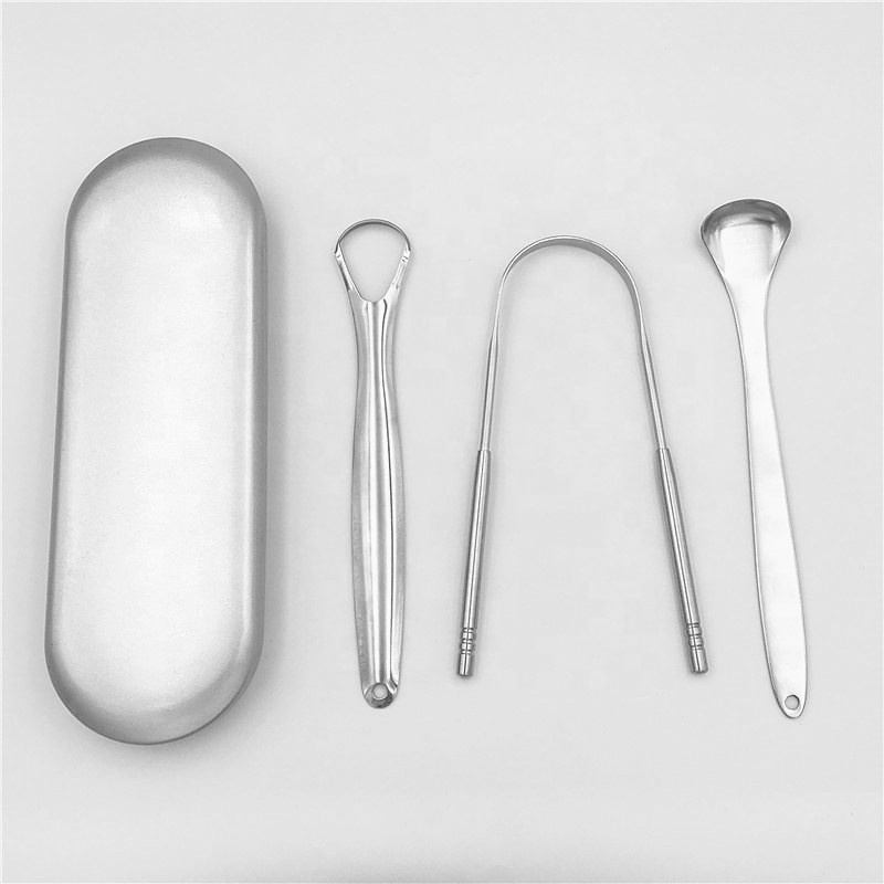 Hot Sale  3pcs Oral Care Hygiene Tongue Scraper Stainless Steel Gold Tongue Cleaning Scraper Kits