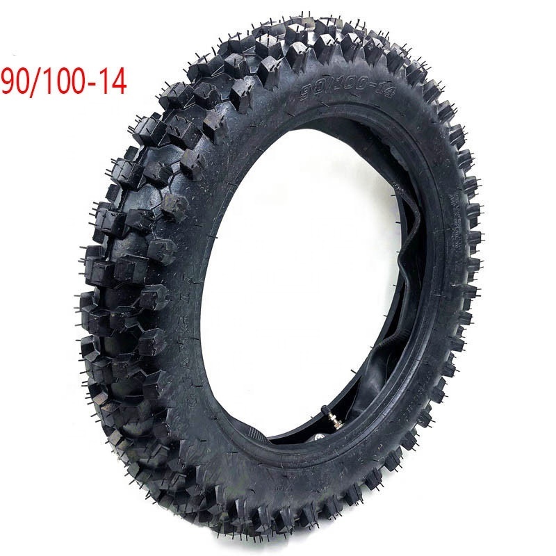 Off Road Tire 90/100-14 with Inner Tube 90/100-14 for Dirt Pit Bike Motocross Off Road Motorcycle 14 inch Rear Wheel