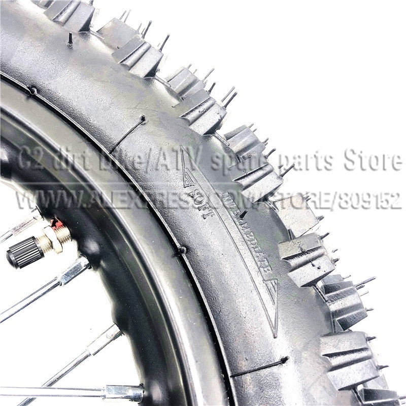 80/100-12 Guangli Tyres 1.85 x 12inch Rear Rims Wheel Steel Hub Black Wheels 32 spoke 15mm axle hole dirt pit bike Kayo Apollo