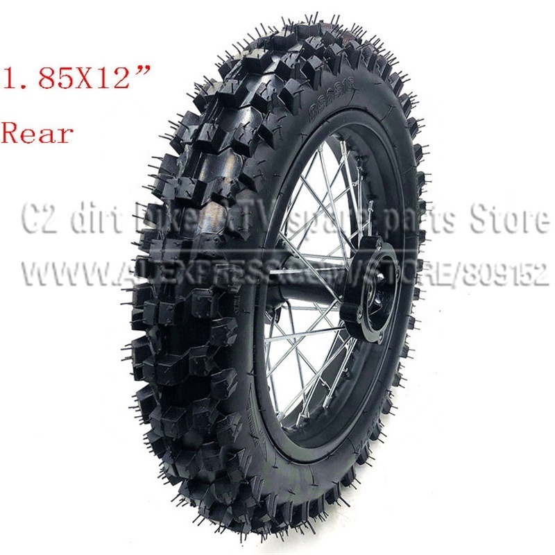 80/100-12 Guangli Tyres 1.85 x 12inch Rear Rims Wheel Steel Hub Black Wheels 32 spoke 15mm axle hole dirt pit bike Kayo Apollo