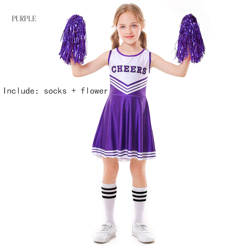 Sleeveless Soccer Cheerleading Outfit for Children Girls Cheerleading Skirt with Socks in Five Colors CHEERS Uniforms