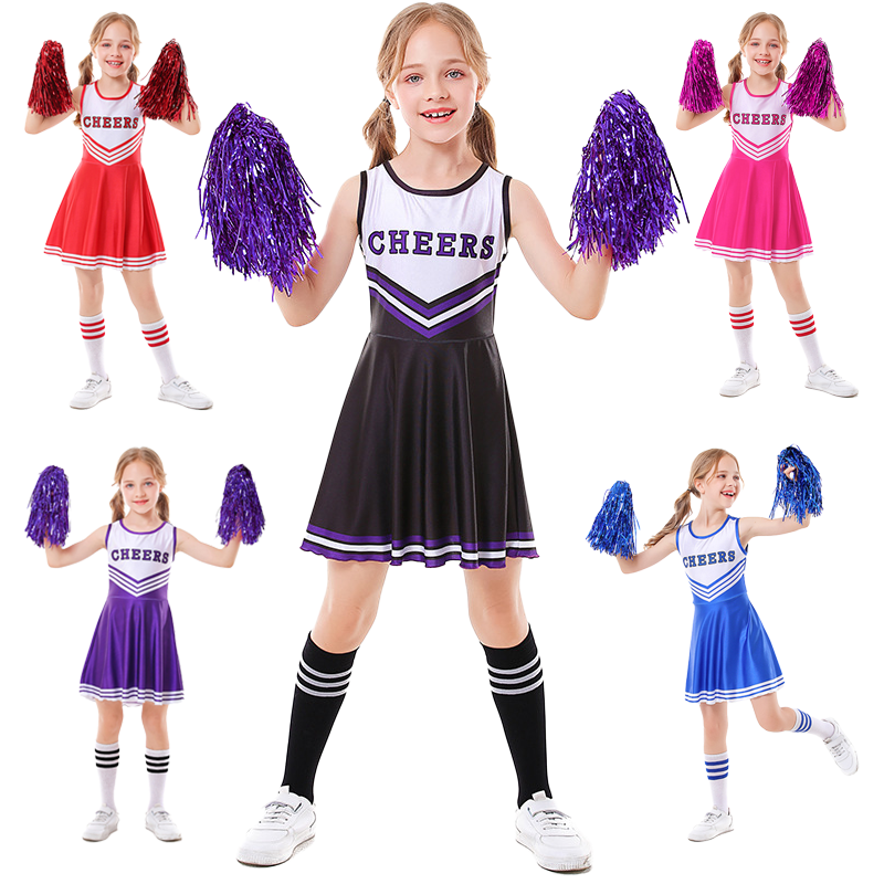 Sleeveless Soccer Cheerleading Outfit for Children Girls Cheerleading Skirt with Socks in Five Colors CHEERS Uniforms