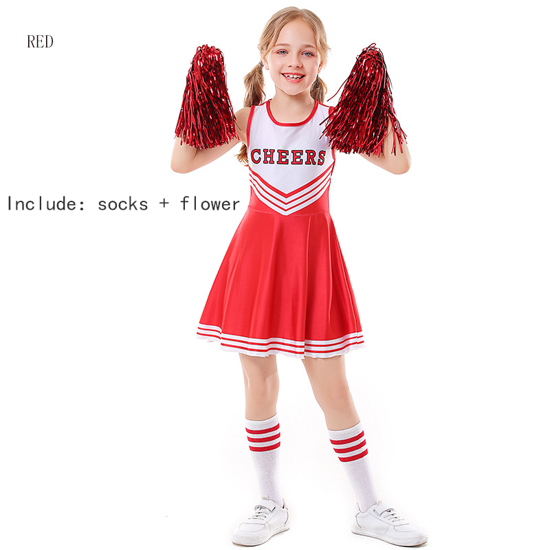 Sleeveless Soccer Cheerleading Outfit for Children Girls Cheerleading Skirt with Socks in Five Colors CHEERS Uniforms