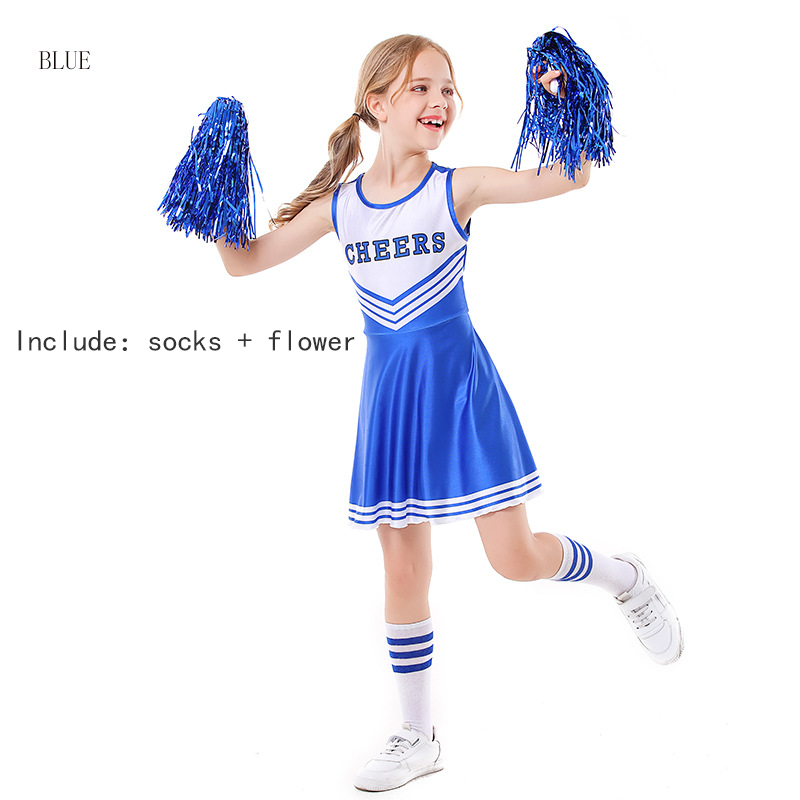 Sleeveless Soccer Cheerleading Outfit for Children Girls Cheerleading Skirt with Socks in Five Colors CHEERS Uniforms