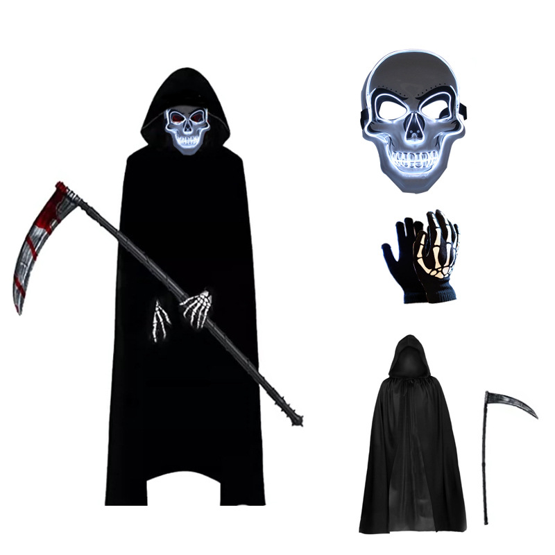 Grim Reaper Death Black Robe Cape Cloak Adult Role-Play Costume for Halloween Party Devil Cape Costume Prop Set