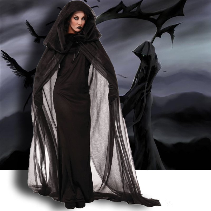 Halloween Vampire Witch Costume Sexy Black Gauze Cloak Dress Cosplay party dress halloween Performance Game costumes