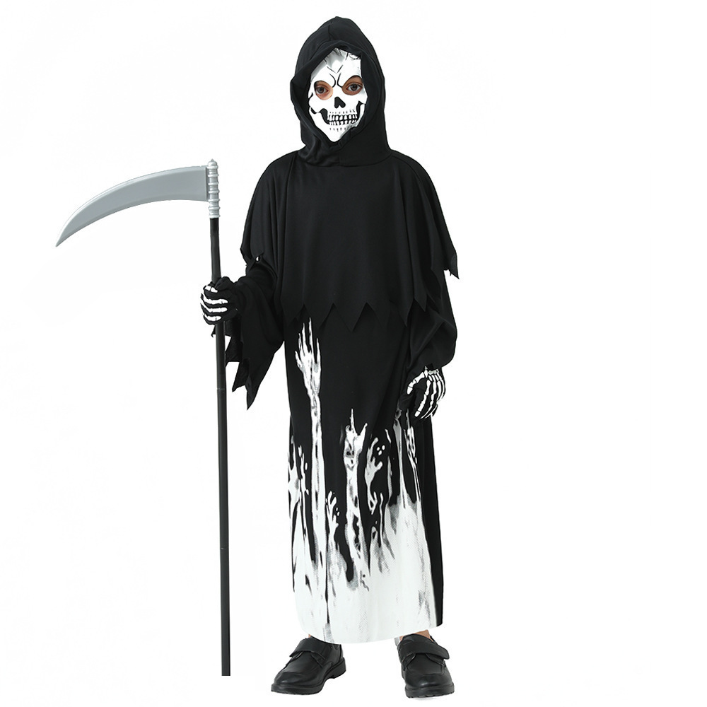 Halloween Dress Up Luminous Costume Skeleton Death Glow Robe in the Dark Scythe for Adults Child Party Costume