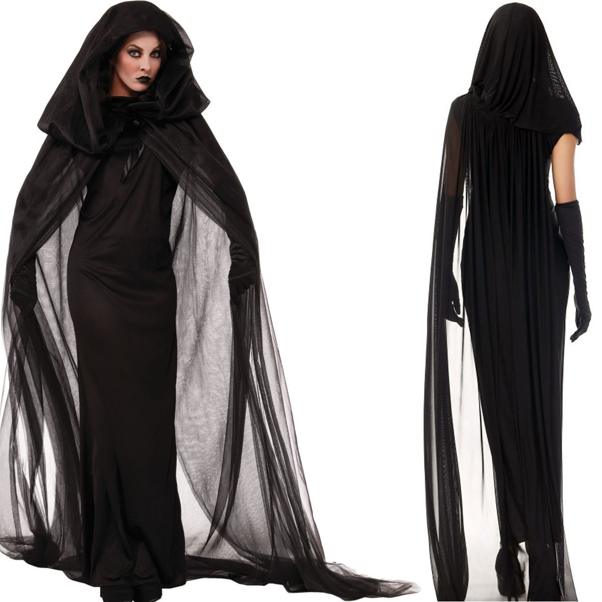 Halloween Vampire Witch Costume Sexy Black Gauze Cloak Dress Cosplay party dress halloween Performance Game costumes