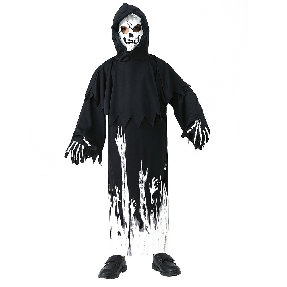 Halloween Dress Up Luminous Costume Skeleton Death Glow Robe in the Dark Scythe for Adults Child Party Costume