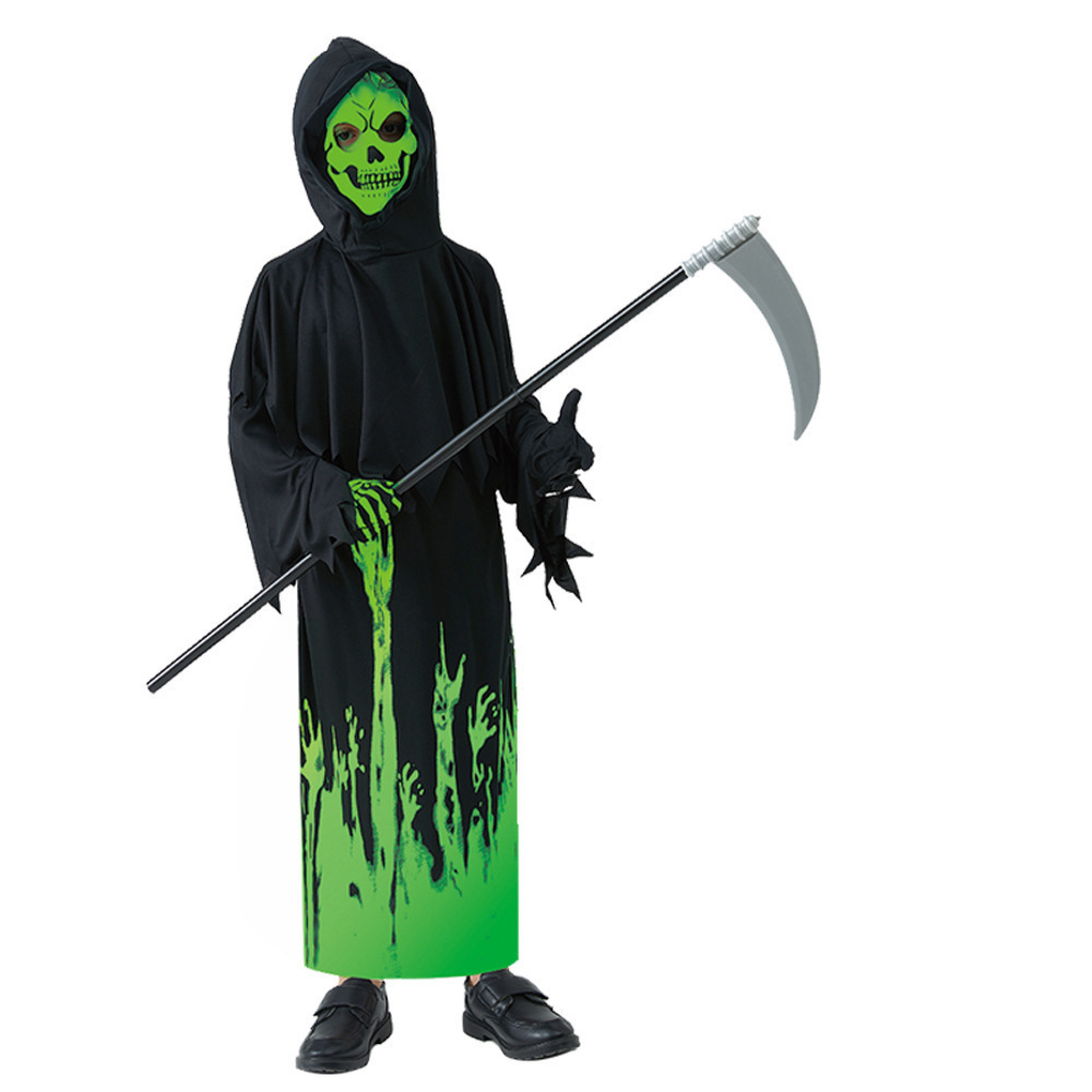 Halloween Dress Up Luminous Costume Skeleton Death Glow Robe in the Dark Scythe for Adults Child Party Costume