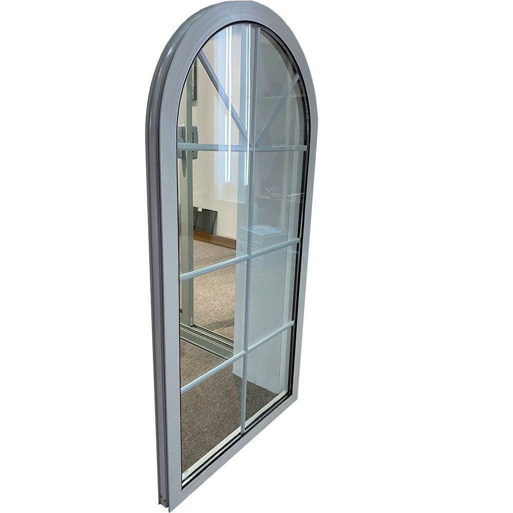 White Arch top aluminium thermal break double glazing fix window with grid