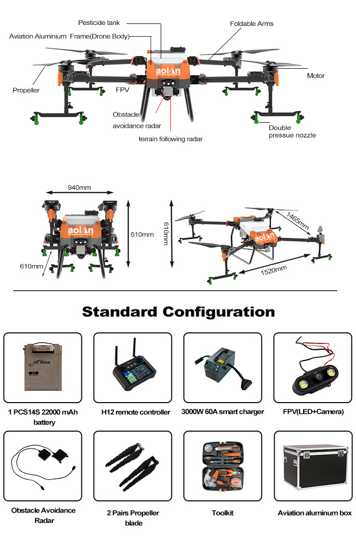 A20 Drone Irrigation Waterproof Long Fly Time Chemical Sprayer Drone Farm Fumigation Drones Frame