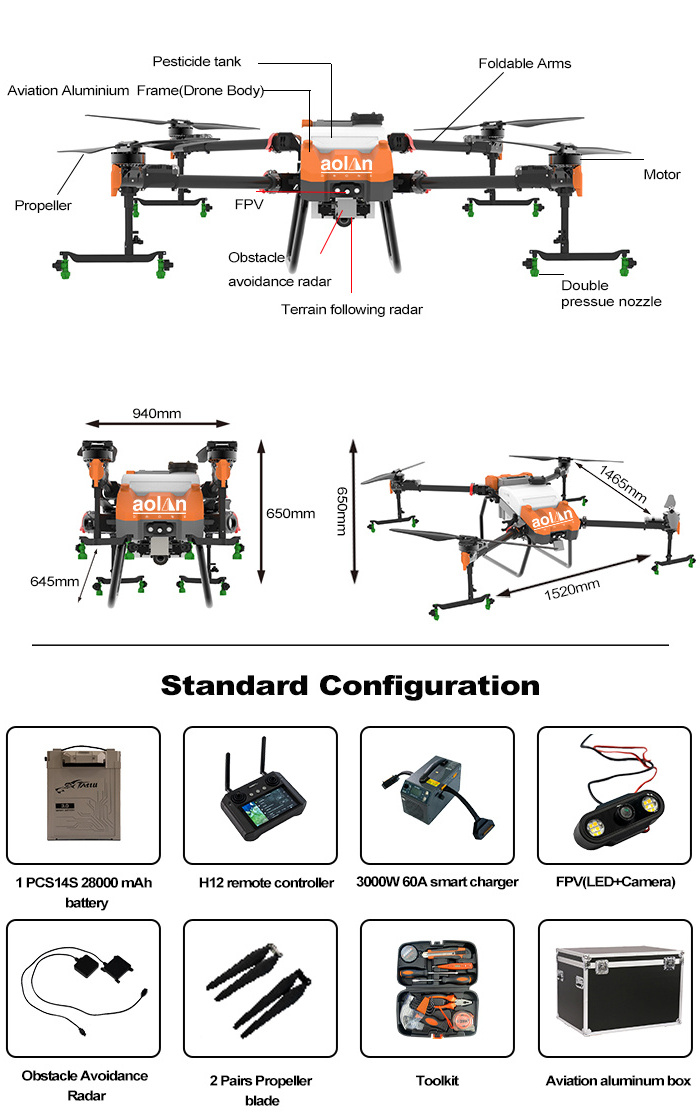 Long Time Fly Operated Agricultural pesticide A20 Sprayer Drone Spraying for Farms and Retail