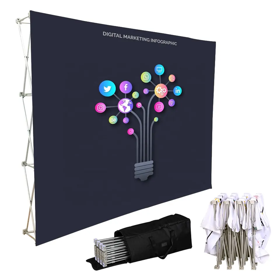 Custom promotional logo advertising tension fabric aluminum pop up expo display stand backdrop banner wall