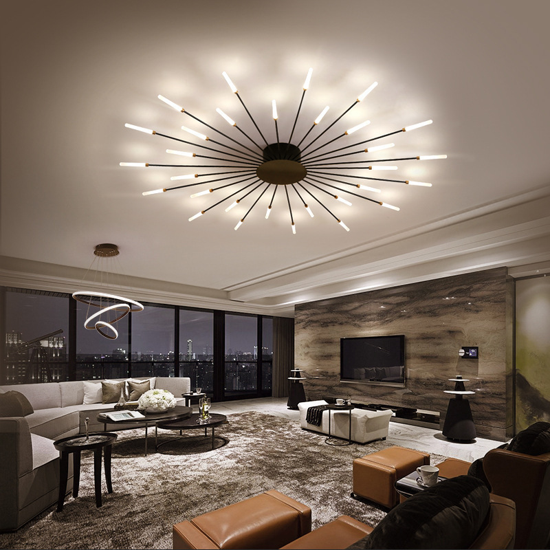 Living Room Bedroom Lighting Fixtures Black lamps Golden LED Ceiling Pendant Lights Modern Fireworks Chandeliers