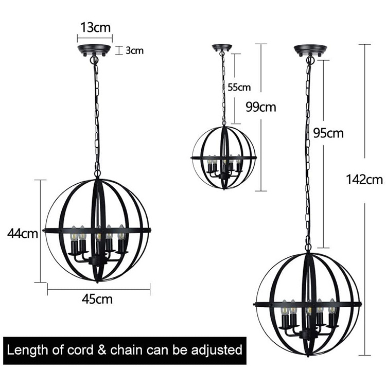 Industrial Pendant Lighting Fixture Flexible Chandelier Hanging Rustic 5 Light Flush Mount Ceiling Pendant Lamp