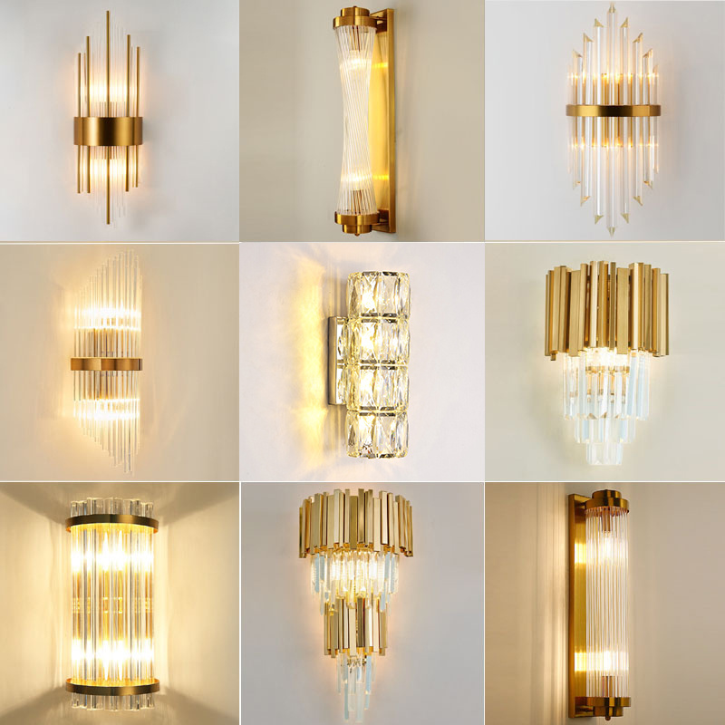 Nordic Light luxury Wall lamp E14 Crystal pillars Rotated Slim waist corridor Lights E14 For sitting room background Wall Lights