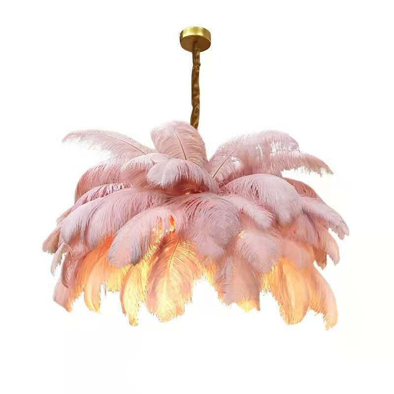 Home Decoration Modern Nordic copper chandelier lighting living room lamp ostrich feather bedroom pendant lights