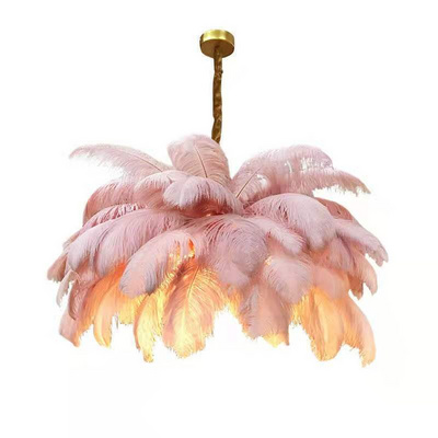 Home Decoration Modern Nordic copper chandelier lighting living room lamp ostrich feather bedroom pendant lights