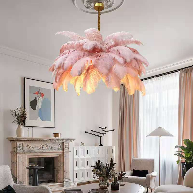 Home Decoration Modern Nordic copper chandelier lighting living room lamp ostrich feather bedroom pendant lights