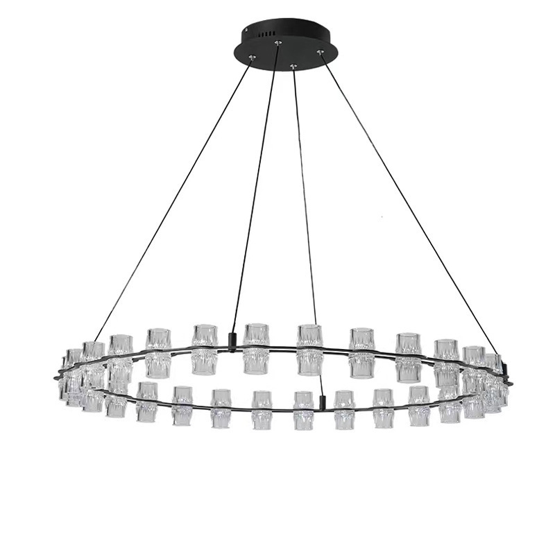 American LED Round Duplex Chandelier Metal Glass Lighting Home Decor Living Room Farmhouse Lron Ring Hanging lights