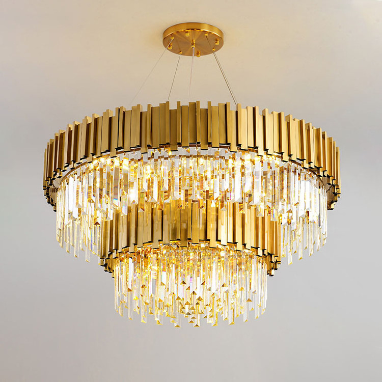 Hotel wedding lobby large decorative hanging light gold home modern stainless steel luxury crystal chandelier