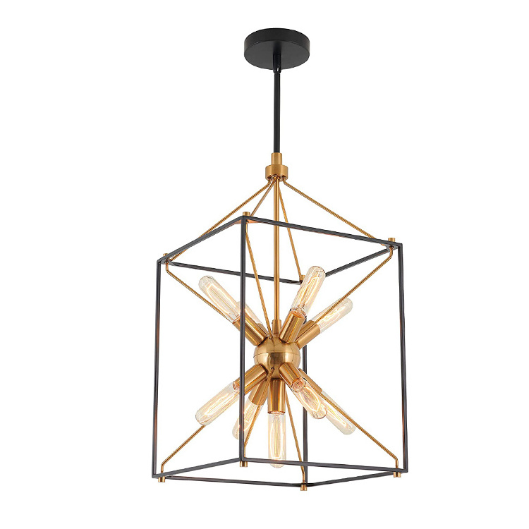 simple unique square metal cage small farmhouse hanging pendant light lamp