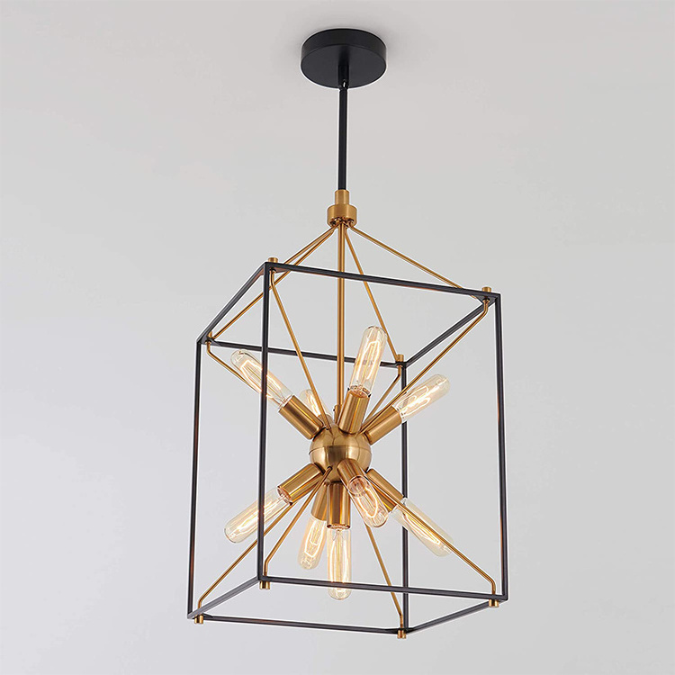 simple unique square metal cage small farmhouse hanging pendant light lamp