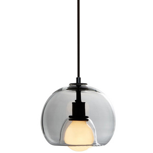 Kitchen Dinner Table Smoke Grey Cognac Amber Color Round Ball Light LED Pendant Lamp Glass Hanging Lamp