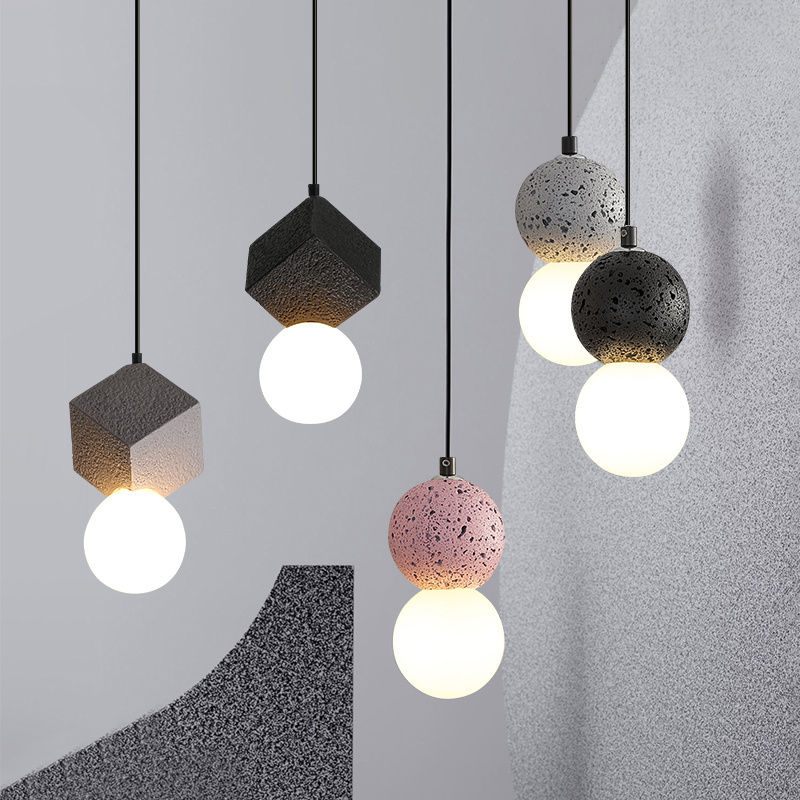 Globe Ball Moon Cement Designer Pendant Lighting Cafe Bar Restaurant Bedside Lamp LOFT Industrial Round Hanging Light