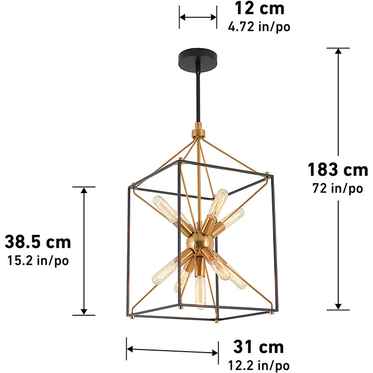 simple unique square metal cage small farmhouse hanging pendant light lamp