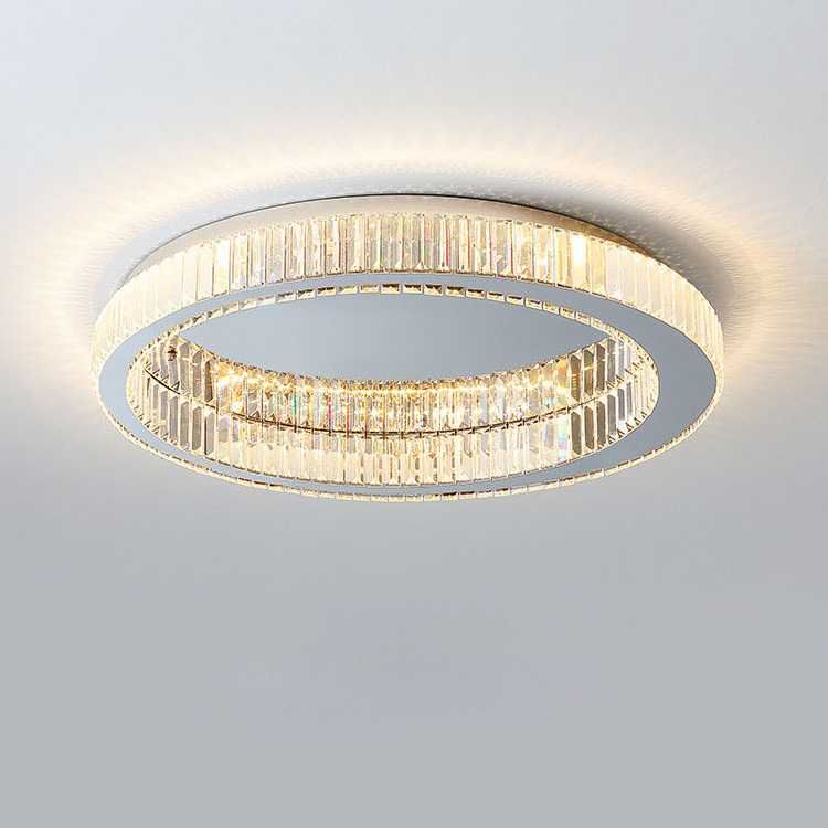 Popular Hot Sale LED Crystal Chrome Gold Ring Round Ceiling Lamp for Hotel Villa Dining Bedroom Office Sconce Ceiling Lighting