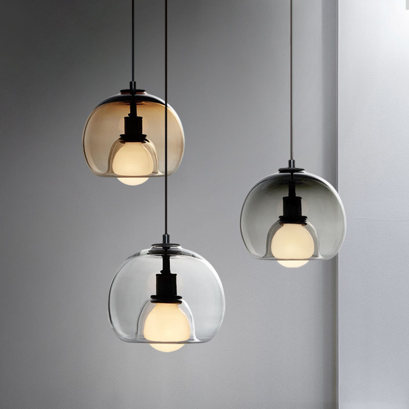 Kitchen Dinner Table Smoke Grey Cognac Amber Color Round Ball Light LED Pendant Lamp Glass Hanging Lamp