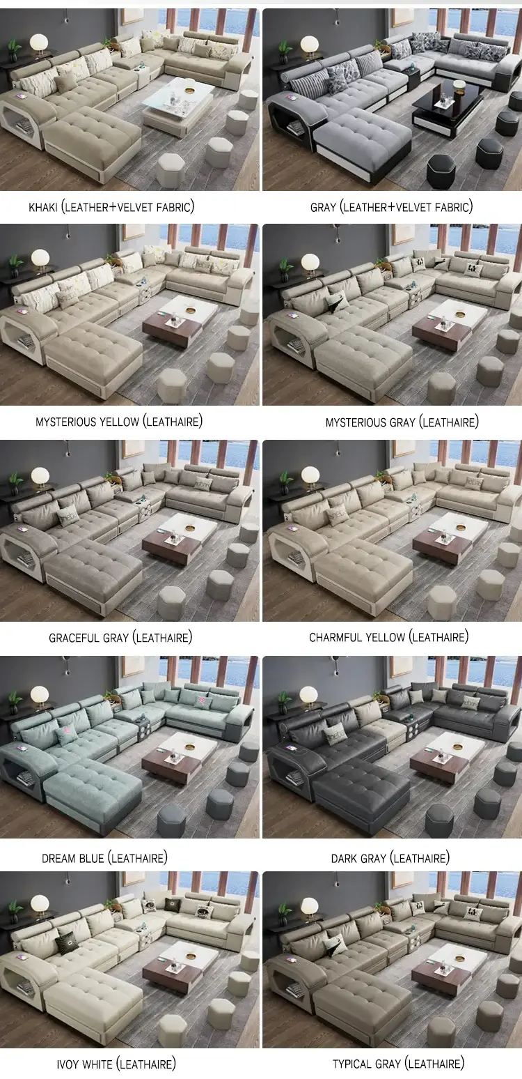 Modern Style Fabric Sectional Sofas Cum Bed Couch Living Room Sofa Set Home Furnture Luxury u shaped Corner sofa set 7 seater