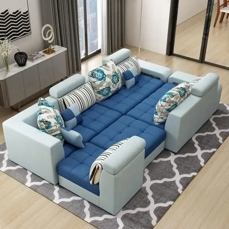 7 seater U shaped reclinable lounge fabric luxury modern couch home designs furniture living room Velvet sofa set fabric sofa