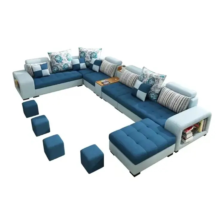 7 seater U shaped reclinable lounge fabric luxury modern couch home designs furniture living room Velvet sofa set fabric sofa