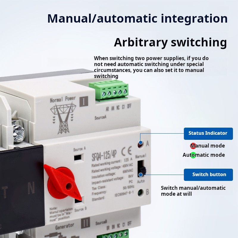 ATS  Automatic Transfer Switch 16A 20A 25A 32A 40A 50A 63A 2P 3P 4P For Solar System isolator switch